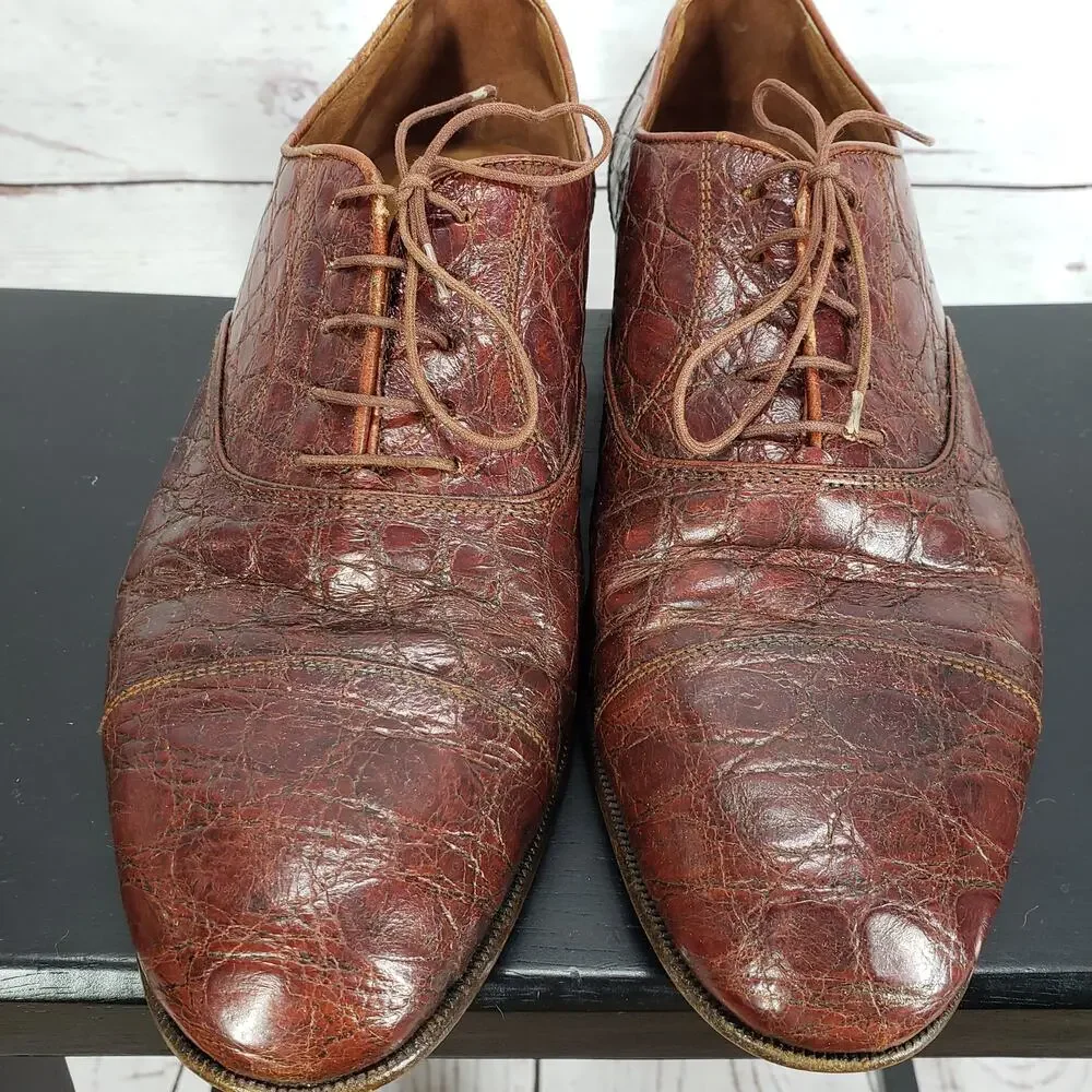 Beltrami Men's Crocodile Made in Italy Oxford Dress Shoes Size 8